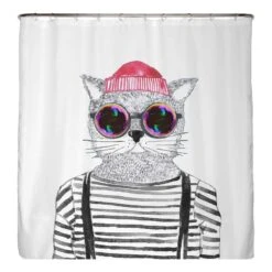 Rideau De Douche PS Recyclé Chat Hipster