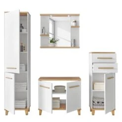 Armoire Midi Bjerka -Le Coin Bain Parfait Boutique badezimmerset bjerka 4 teilig weiss eiche riviera hell dekor 4438944
